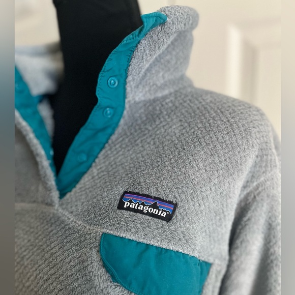 Excellent Condition •PATAGONIA• Fleece Pullover <<Gray & Teal>> Size L - Picture 3 of 3